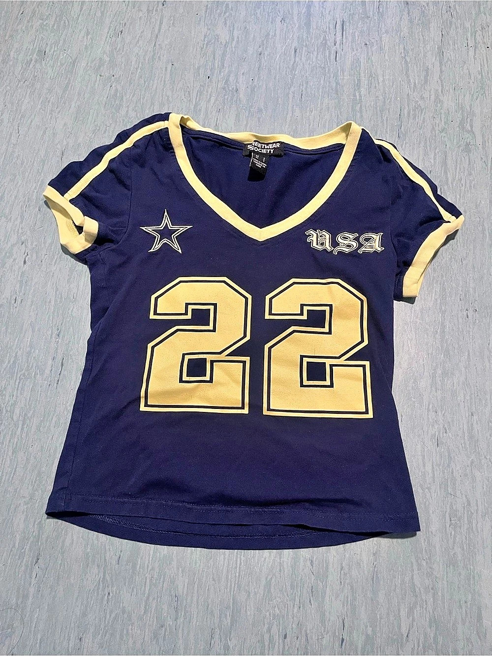Streetwear Society Embroidered USA 22 Blue & Yellow Fitted Jersey Shirt